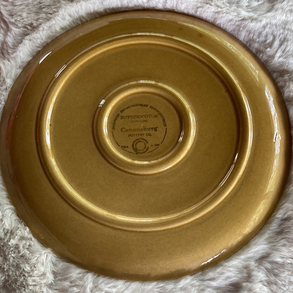 MCM 1960s Vintage Butterscotch Ironstone 11.5” Plate by Canonsburg Pottery Co. - Picture 3 of 8